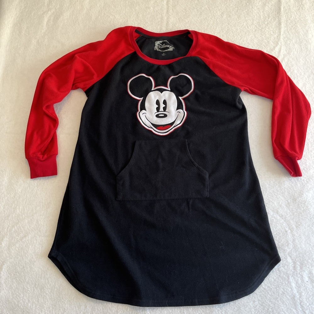 Disney Mickey Mouse Sleep Shirt Womens XL Red & Black w/ Embroidered Mickey